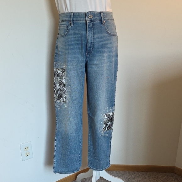 White House Black Market Denim - White House Black Market Blue Jeans with Black Floral Design